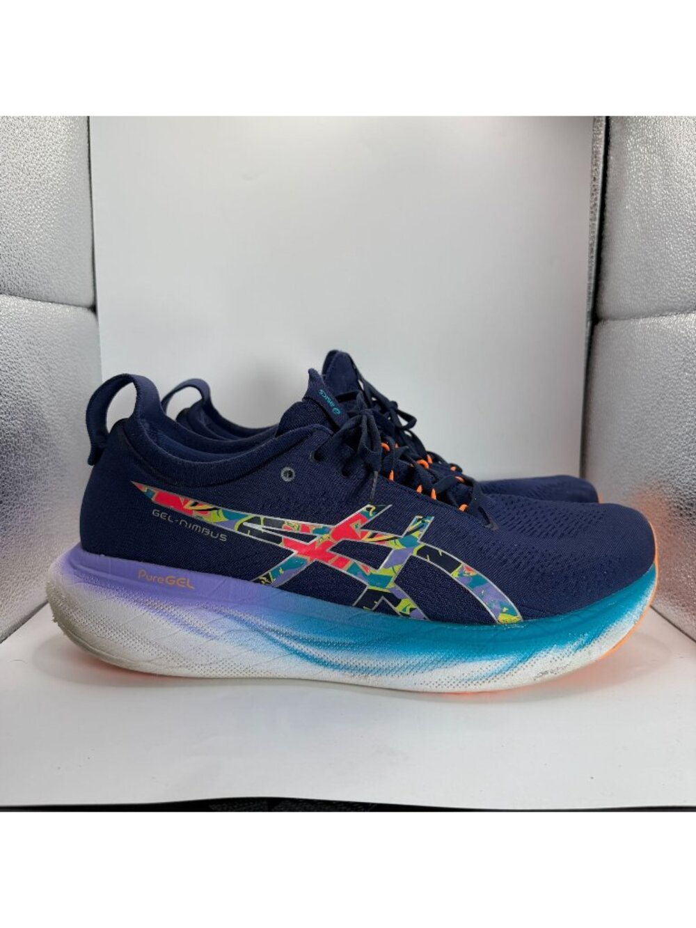 Asics Gel-Nimbus 25 Mens Running Shoes Size 13 Navy Multicolor PureGEL Lightweig